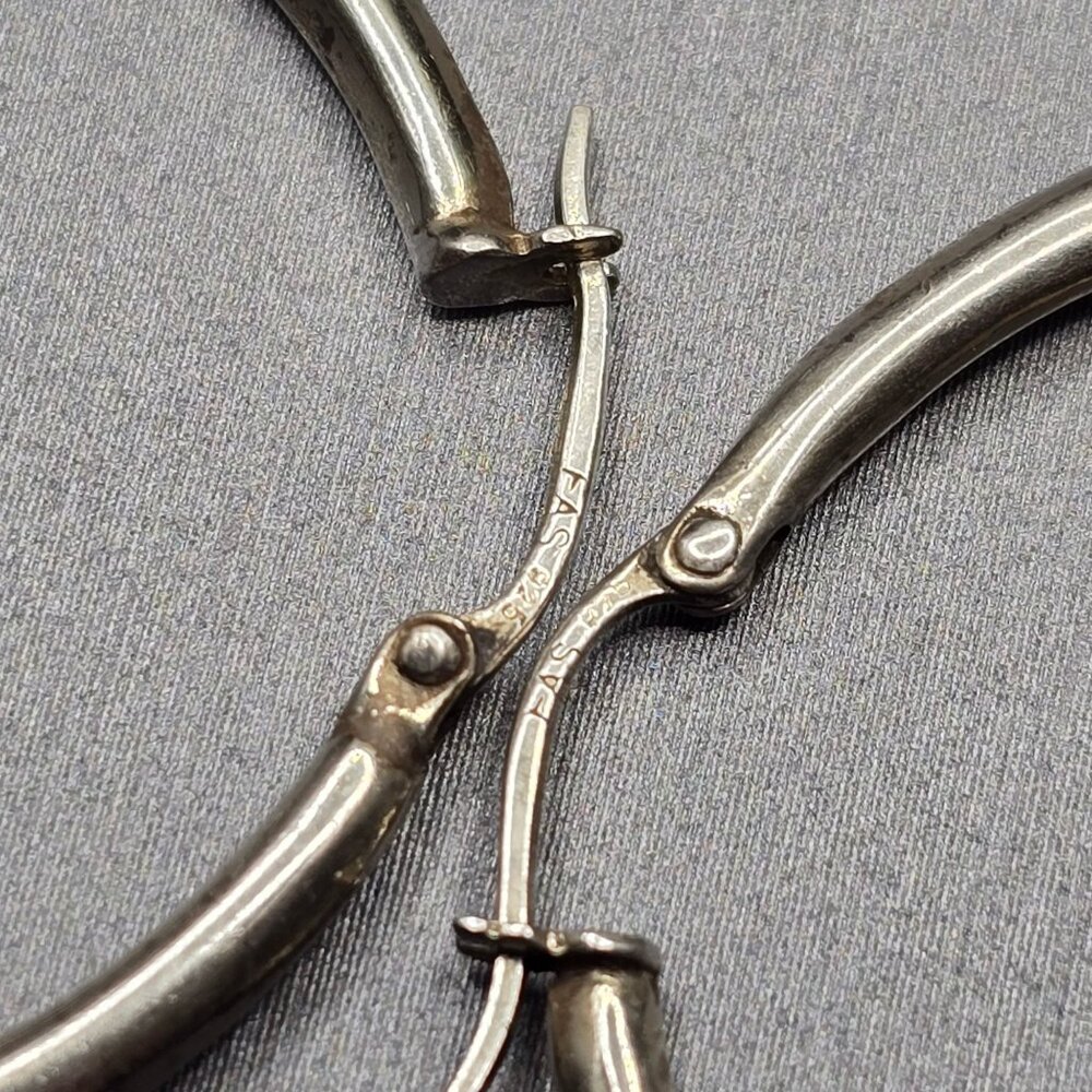 Sterling Silver 925 Twisted Hoop Earrings 1.5" Ribbed Hinged Signed FAS 4.9g - Picture 2 of 5